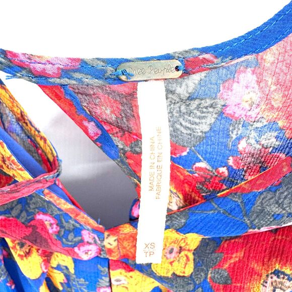 FREE PEOPLE Penny Lover Blue Floral Babydoll Semisheer Mini Dress Size XS - Picture 6 of 7